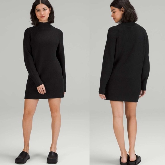 Lululemon Merino Wool-Blend Knit Sweater Dress In Black Women's Size 4 - Picture 1 of 8